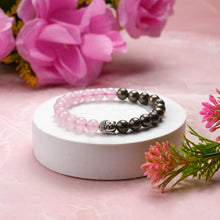 Certified Rose Quartz & Pyrite Buddha Charm Bracelet 8mm