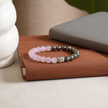 Certified Rose Quartz & Pyrite Buddha Charm Bracelet 8mm