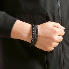 Black Matte Bead & Braided Leather Men's Bracelet