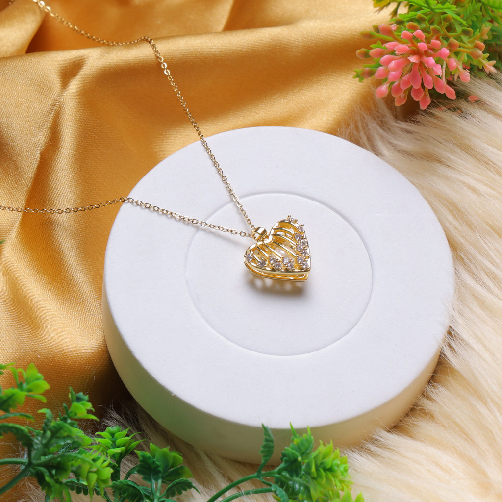 Gold-Plated Open Heart Pendant with Moti Accent