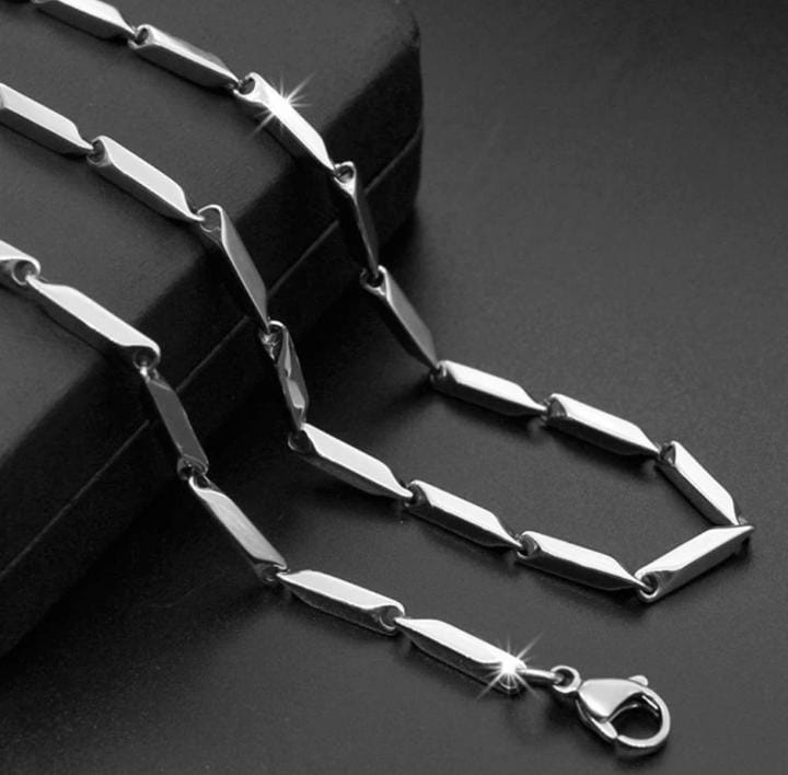 Handmade Rice Chain for Men Sleek and Modern Silver Plated Stainless Steel Chain
