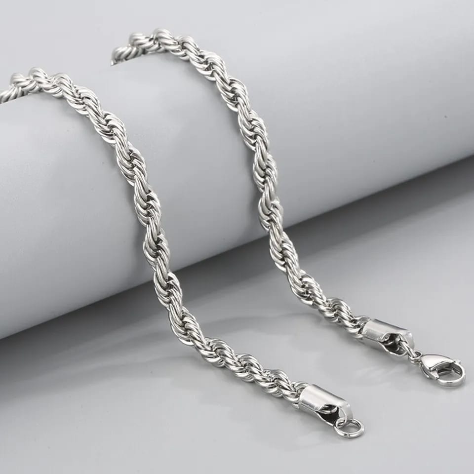 Stainless Steel Rope Chain for Men Silver Plated