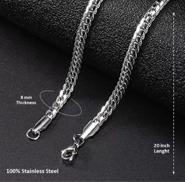 Valentine Long Chain for Men & Boy Stylish Silver Plated Stainless Steel Chain