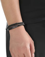 Black Matte Bead & Braided Leather Men's Bracelet