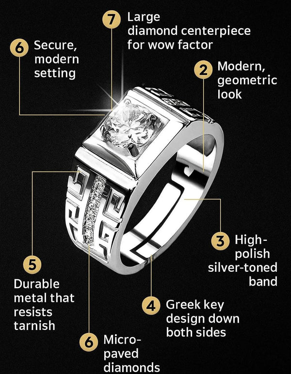Unisex Stylish Geometric Design Solitaire Stainless Steel Cubic Zirconia Silver Plated Ring
